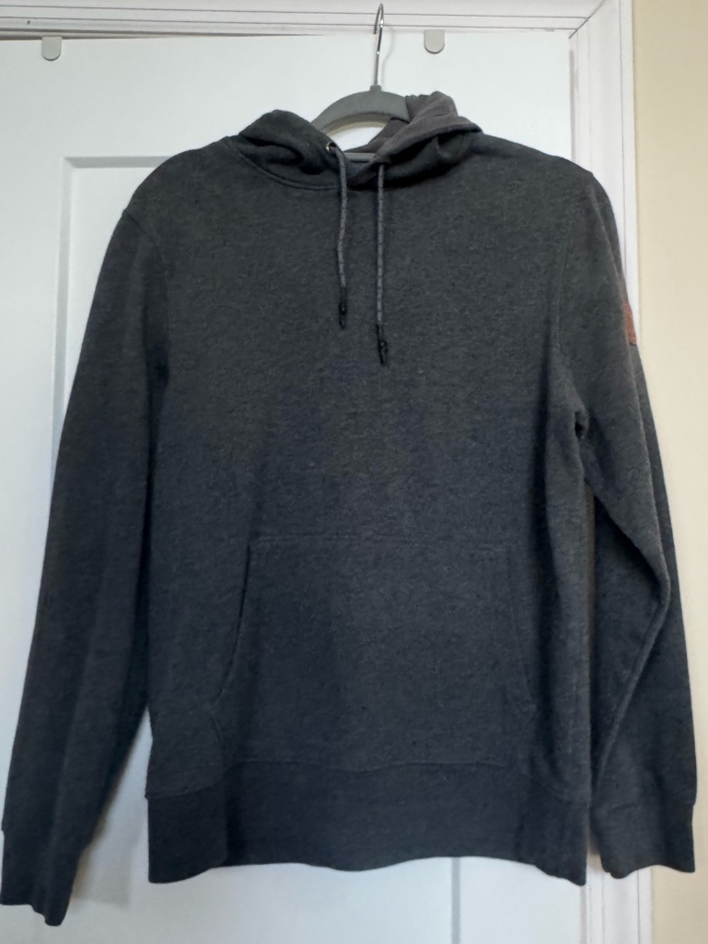 Alpine Design Gray Pullover Hoodie with leather design on upper arm Sz S